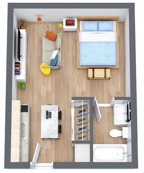 Floor plan for studio, 1 bath